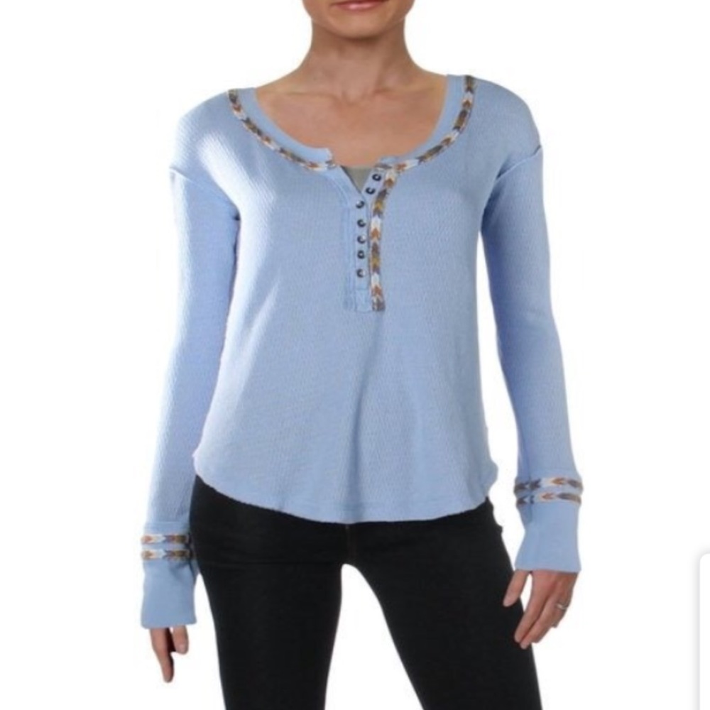 FREE PEOPLE RAINBOW THERMAL BLUE TOP
